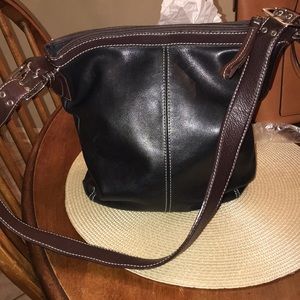 Leather Tignanello bag, black with brown accents.
